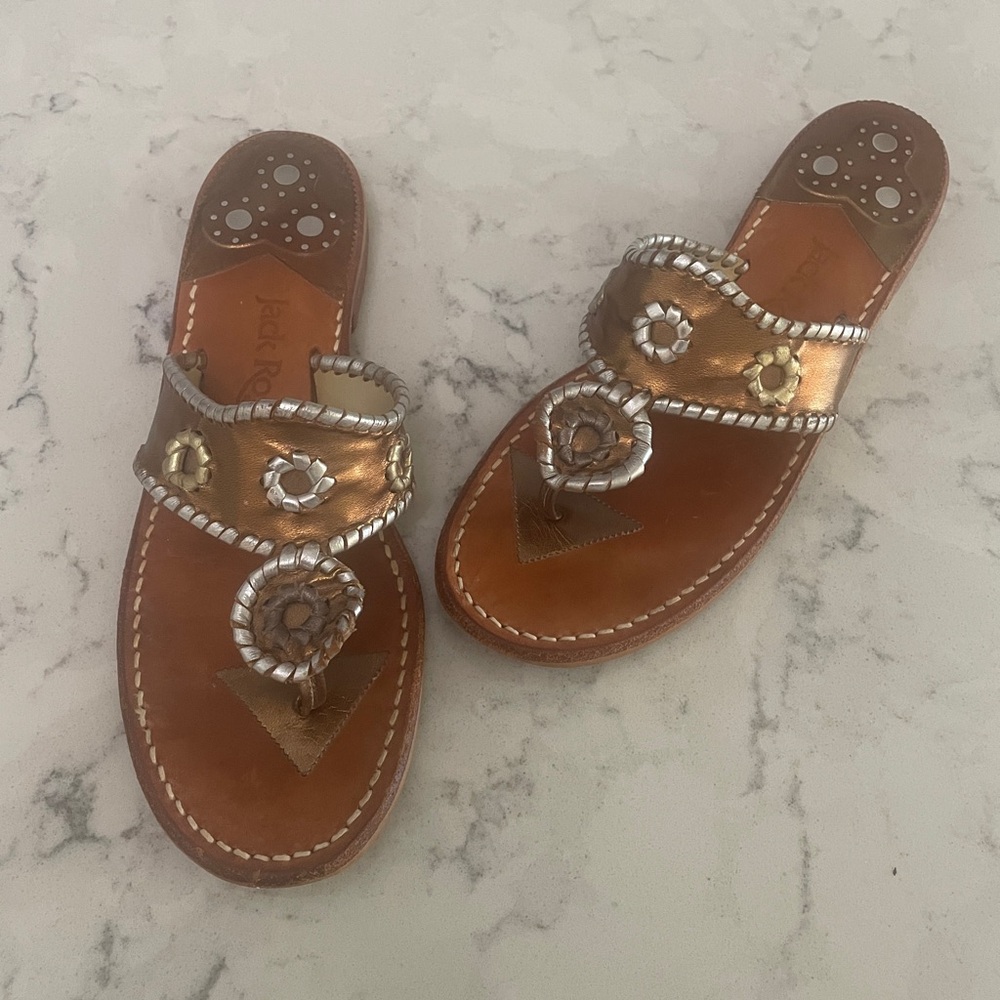 Jack Rogers Dark Gold + Silver Thongs in Classic Design 9